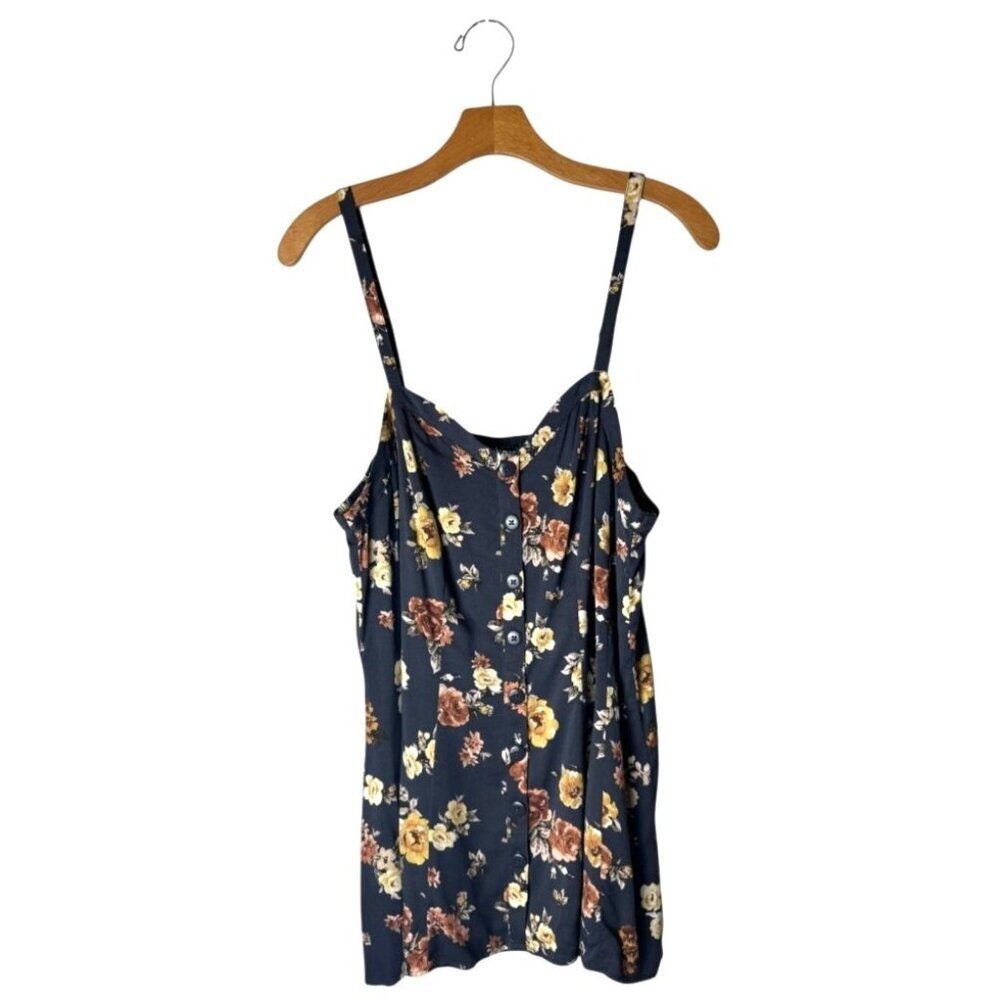 Torrid Tank Top Women 10 Black Floral Print Button Front Shirt‎ Boho Festival